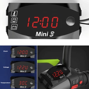 3 in 1 Motorcycle Voltmeter Gauge Temperature Time Clock Voltage Red LED Display - Picture 1 of 10