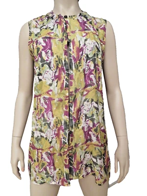 Anthropologie Bogari 上衣衬衫束腰衬衫背心 M 码丝绸无袖纽扣 — 第 1/4 张图片