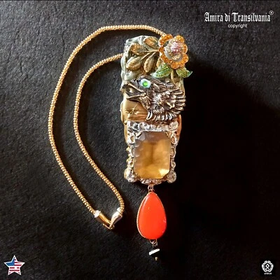 Joyería de lujo gótico art deco nouveau collar colgante flor águila piedra de cresa Foto 1 de 4