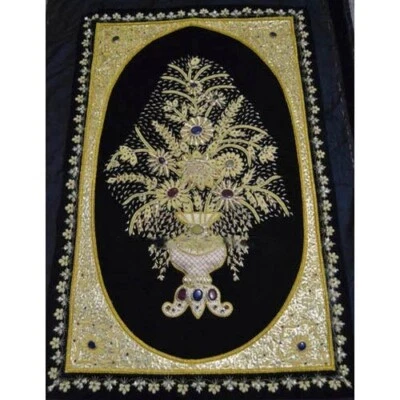 4 Fuß x 2 Fuß indischer bestickter Zardozi Wandbehang Schmuck Wandteppich mit... - Bild 1 von 4