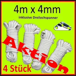 ⭐️🔝💯 SET 4 x 4m Abspannleine 4mm Zelt Leine Abspann Schnur Spann Seil Kordel ⭐ - Bild 1 von 1