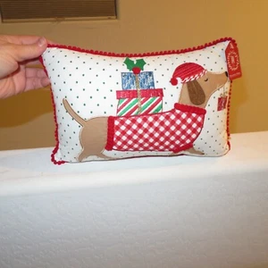 Dachshund Dog Decorative Christmas Pillow Presents Gifts Polka Dot NWT - Picture 1 of 5