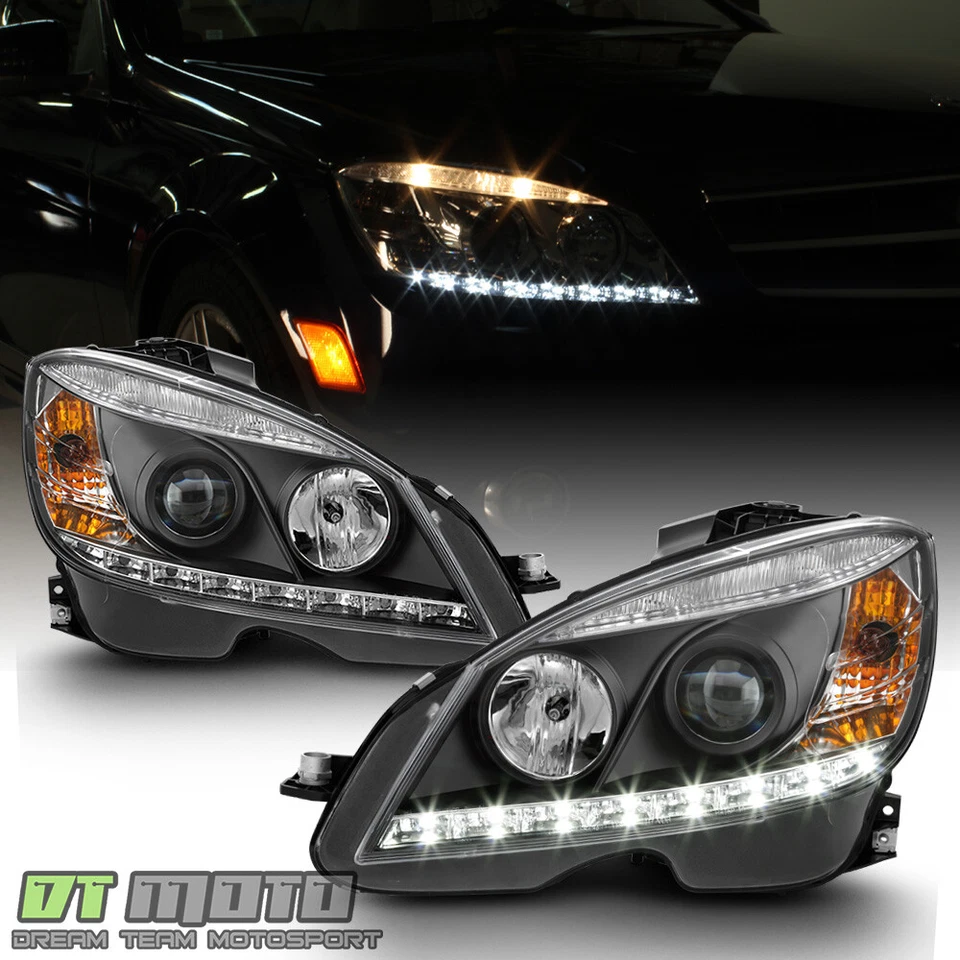 Blk 2008-2011 Mercedes Benz W204 C-Class LED DRL Projector Headlights Left+Right - Image 1 of 4