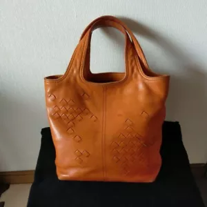 Bottega Veneta Intrecciato Mini Tote Bag Handbag Orange Leather Authentic - Picture 1 of 9