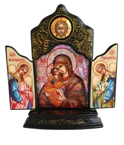 Triptyque - Icone Religieuse - Orthodoxe - Vierge Marie - Imagen 1 de 3