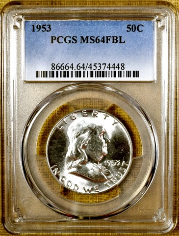 1953 PCGS MS64 FBL Franklin Half Dollar - 100% Blazing White (4448) Cover