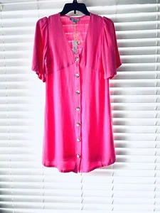 Good Luck Gem Hot Pink Button Up Shirt Dress Size Small NWT - Picture 1 of 6