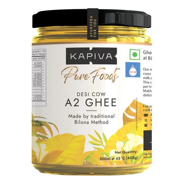 Kapiva A2 Bilona Cow Ghee Pure Desi Ghee 500 ML Glass Jar For Sauteing Organic - Image 1 of 2
