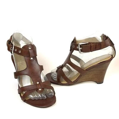 Vintage Franco Sarto Sandals Strappy Leather Wedge Heels Size 6 Women's - Image 1 of 4