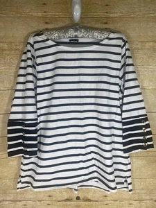 Talbots 1X schwarz weiß gestreiftes Oberteil U-Boot-Ausschnitt goldene Knöpfe 3/4 Arm maritim - Bild 1 von 9