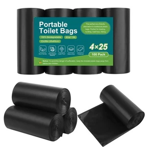 100 Count Biodegradable Portable Toilet Bags for Camping, Hiking, Boating, Ca... - Picture 1 of 8