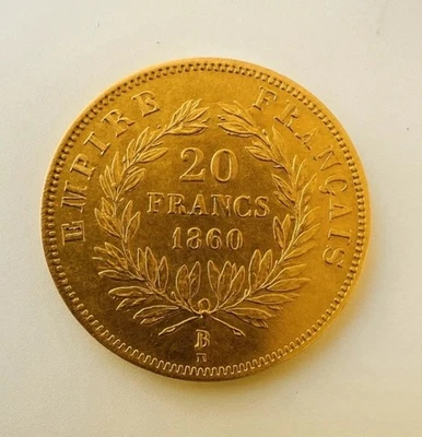 Moneta d'oro di Napoleone III – 20 franchi 1860 Rara Foto 1 de 3