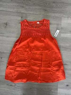 Top Old Navy para mujer talla mediana naranja sin mangas escote de encaje Foto 1 de 4