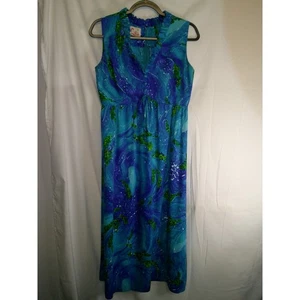 Maxi abito vintage anni 60-70 Lilia Honolulu stampa senza maniche hawaiano taglia S/M - Foto 1 di 3