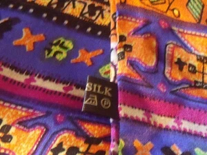 Vintage long silk scarf, striped bright colours design, fringed etc - Picture 1 of 4