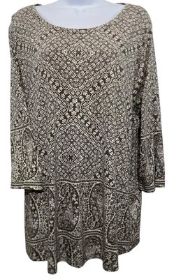 Blusa Lucky Brand Feminina Tamanho 2X Boho Bege Creme Floral Estampa Paisley Túnica - Imagem 1 de 4