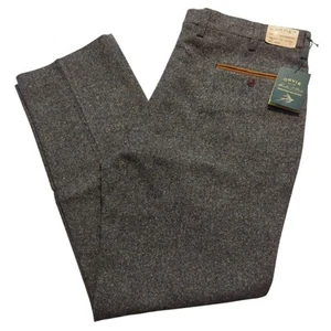 NEW Orvis Donegal Tweed Pants Gray Wool Leather Trim Mens 42x32 NWT Flat Front - Picture 1 of 10