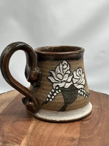 CLAYBELLY Stoneware Mug Tapered Incised Floral Coffee Choco Cup Bouquet - Picture 1 of 4
