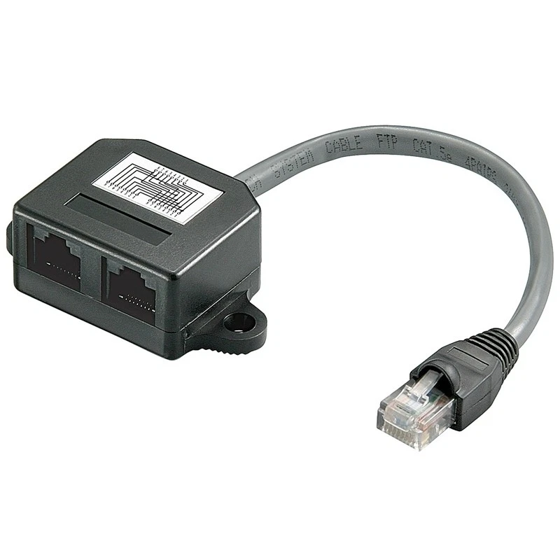 DSL LAN Netzwerk Y Kabel Verteiler 1x RJ45 Stecker IN 2x RJ 45 Kupplung OUT - Bild 1 von 1