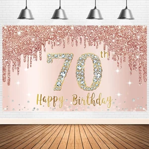 Happy 70Th Birthday Banner Backdrop Decorations for Women, Rose Gold 70 Birthday - Picture 1 of 12