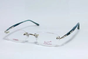 YAMANOUCHI HIDE H-024 WS Vintage Eyeglasses Rimless  Silver-Blue TITANIUM Rare - Picture 1 of 10