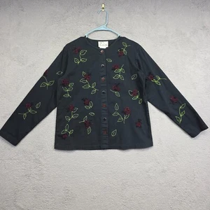 Quacker Factory Jacket Womens S Black Floral Embroidered Ladybug Beaded Classic - Picture 1 of 17
