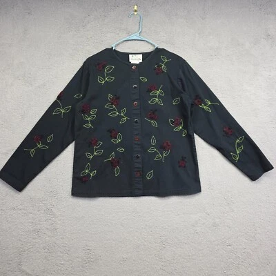 Quacker Factory Jacket Womens S Black Floral Embroidered Ladybug Beaded Classic - Image 1 of 4