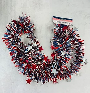 1 PK Blu Rosso Bianco Orpello Stelle Ghirlanda Patriottica 4 Luglio Decorazione Festa 9 piedi USA - Foto 1 di 1