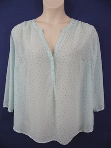 MAURICES Plus 2 (22W 2X) Seafoam Polka Dot Pullover SHEER Long Sleeve Shirt Top - Picture 1 of 10