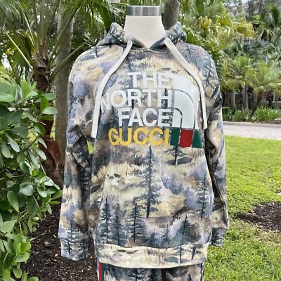 GUCCI x The North Face Sweatshirt Size XS 672474 Hoodie Logo Forest Cotton Top - Image 1 of 4