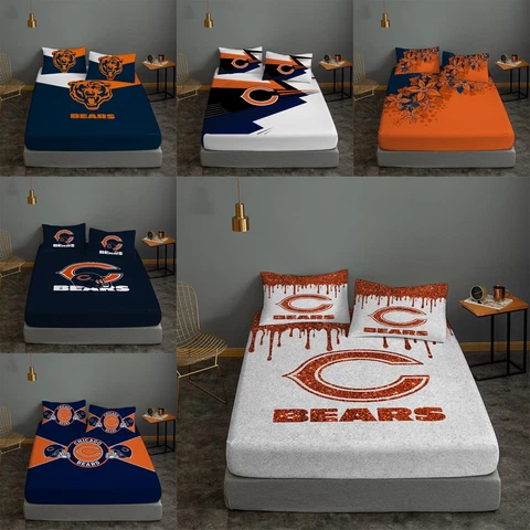 Chicago Bears Fitted Sheet Bed Sheet Pillowcase Deep Pocket Mattress Cover Gifts Cover