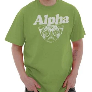 Alpha Dog Pug Funny Cute Puppy Nerd Adorable Womens or Mens Crewneck T Shirt Tee - Picture 1 of 8