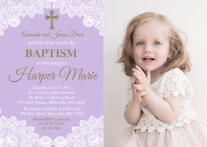 Baptism Invitation, Christening, Confirmation, First Communion, Gold - Picture 1 of 1