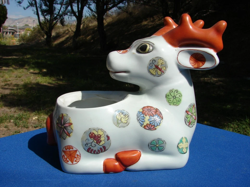 Florero estatua vintage chino FAMILLE rosa ciervo Buck figura PLANTADOR $ Foto 1 de 4