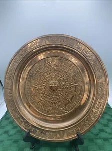 Vintage 11” Embossed English Copper Art Decorative Plate Aztec Indians - Picture 1 of 10