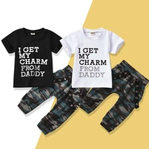 Summer Toddler Baby Kids Boys Tops T-shirt Camo Pants Harem Outfits Set Clothes - Picture 1 of 11
