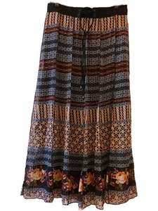 Anthropologie LAPIS Skirt Womens Black Floral Skirt A Line Midi Pull On Size L - Picture 1 of 12