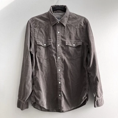 Club Monaco Corduroy Long Sleeve Shirt Men's Size S Brown Pearl Snap Buttons - Image 1 of 4