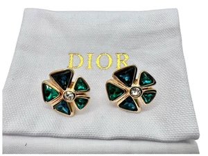 Pendientes Christian Dior clips chapados en oro verde azul años 70 EXCELENTE vintage - Imagen 1 de 6