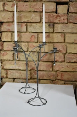 Pair of Large Silver Coloured Candlesticks/ Holders Center Table Christmas (K) - Image 1 of 4