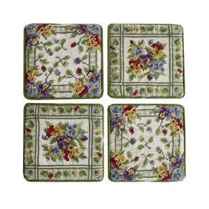 Juego de posavasos para cuidador de bebidas de punto pequeño con flores florales de 4" Spring Pansies - Imagen 1 de 1