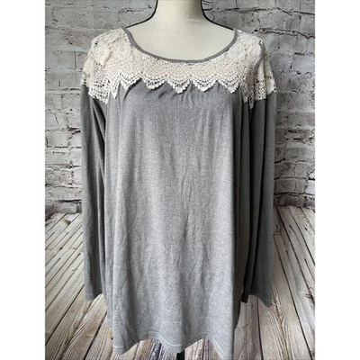 Camisa Umgee Mujer L Manga Larga Gris Camisa Encaje Top Informal Foto 1 de 4