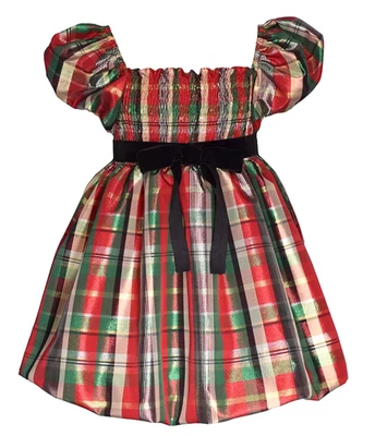 Bonnie Jean Girls Red/Green/Gold Taffeta Plaid Bubble Dress Size 8 NWT - Image 1 of 4