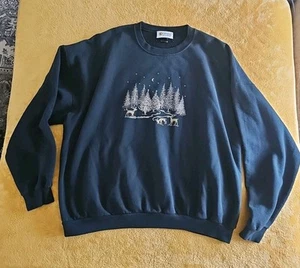 Christmas Sweatshirt Christine Alexander Black Beaded Size 2XL Vintage Winter - Picture 1 of 5