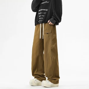 Pantalones de Carga Informales Rectos de Algodón Puro para Hombres Mono Suelto de Pierna Ancha - Imagen 1 de 19