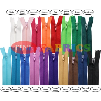 FINE FABRICS ONLINE USA 5 / 10 pcs Zippers – Assorted Colors, 18"/ 24", Closed-End, Durable Polyester &