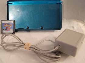 Nintendo 3DS CTR-001 Blue Handheld Console with Charger & Mario hoops DS Game