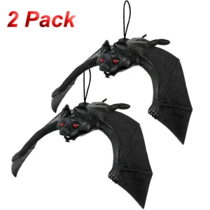 2pcs Halloween Hanging Rubber Bats Realistic Spooky Vampire Bat For Party Decor - Picture 1 of 6