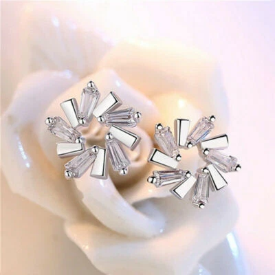 1.00Ct Baguette Cut VVS1/D Diamond Cluster Stud Earrings 14K White Gold Finish - Image 1 of 4