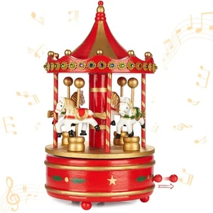 Spieluhr Weihnachten Holz Jingel Bells Melodie Nostalgie Karussell mit Pferden - Bild 1 von 7